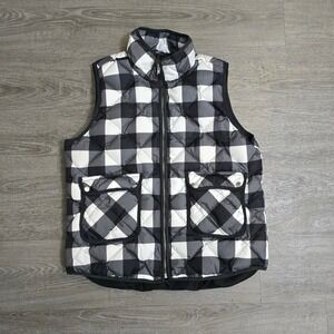 Woolrich Puffer Vest Black White Buffalo Plaid‎ Quilted Full Zip Size XL
